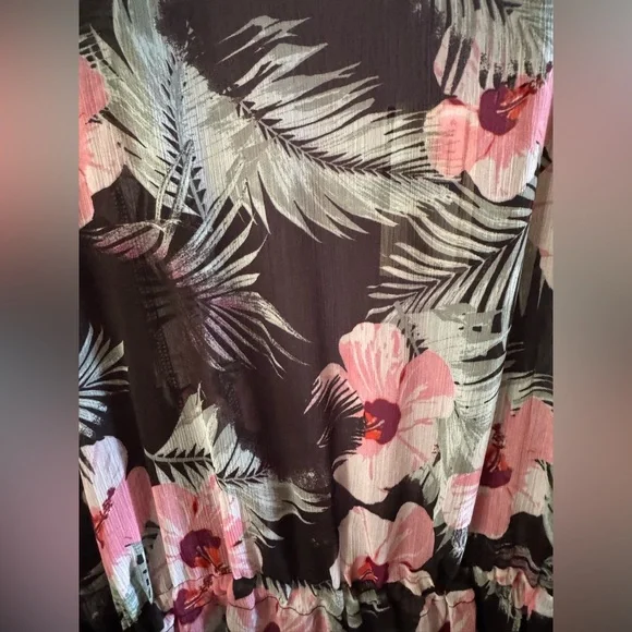 Miken Black and Pink Sheer Open Front cinch tie waist Swim Cover-Up Size XL - Picture 8 of 12